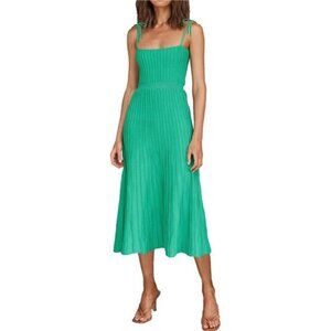 Women's Ribbed Knit Summer Maxi Dress – Tie Straps, Square Neck, Party-Ready
